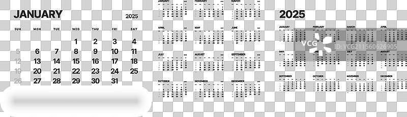 2025年计划日记的每月日历布局图片素材