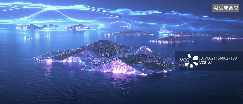【AI数字艺术】未来科技岛夜景图片素材