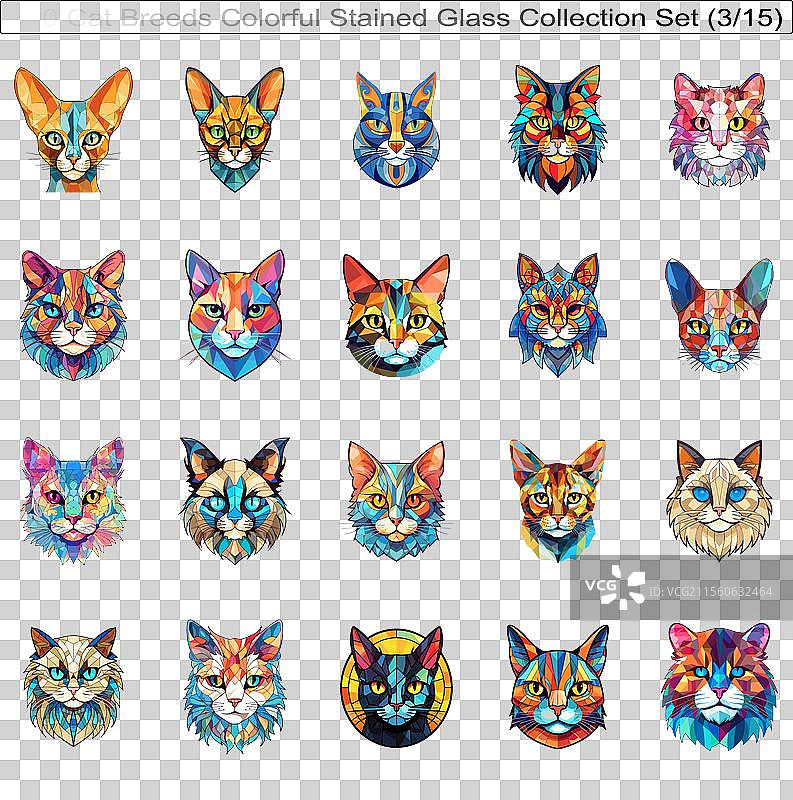 五彩斑斓的猫品种彩绘玻璃可爱猫咪图片素材