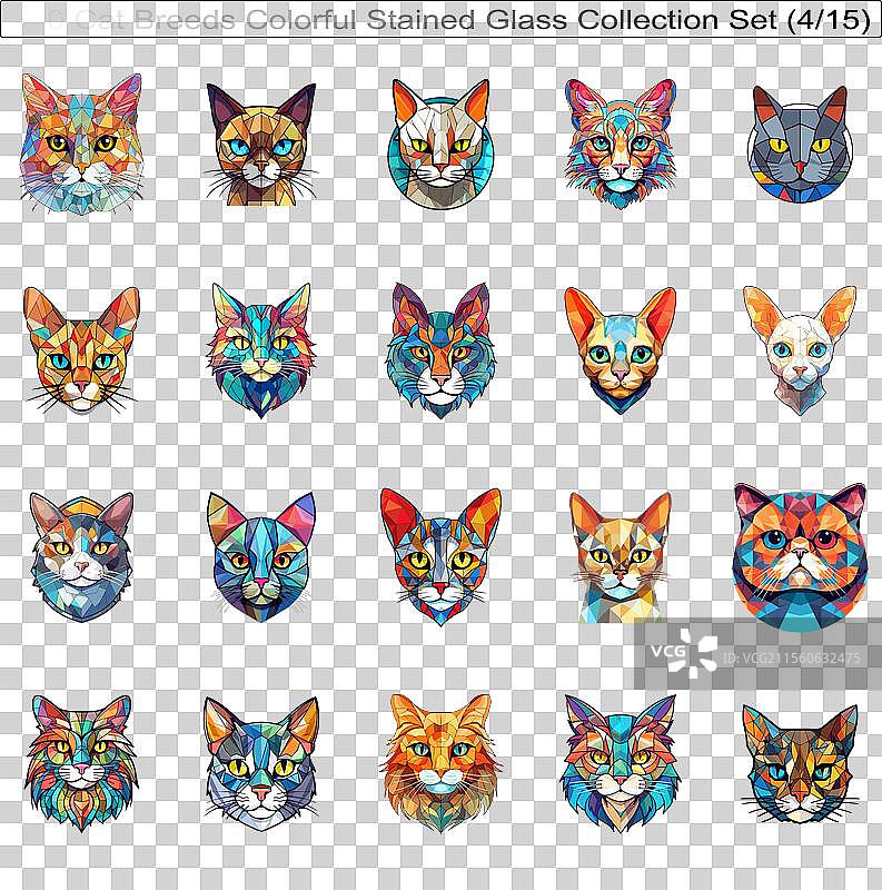 五彩斑斓的猫品种彩绘玻璃可爱猫咪图片素材