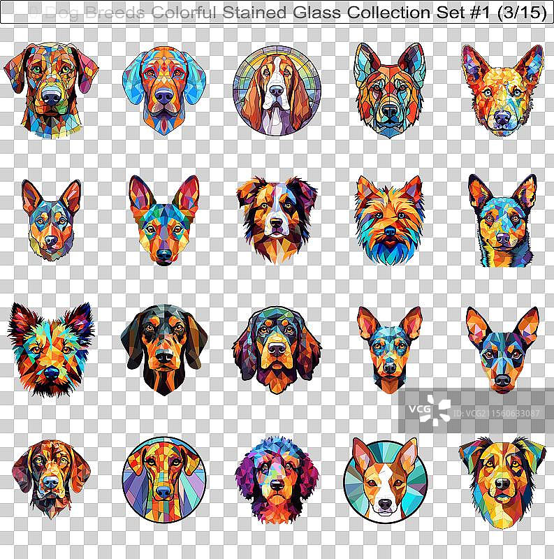 五彩斑斓的狗品种彩绘玻璃可爱狗狗图片素材
