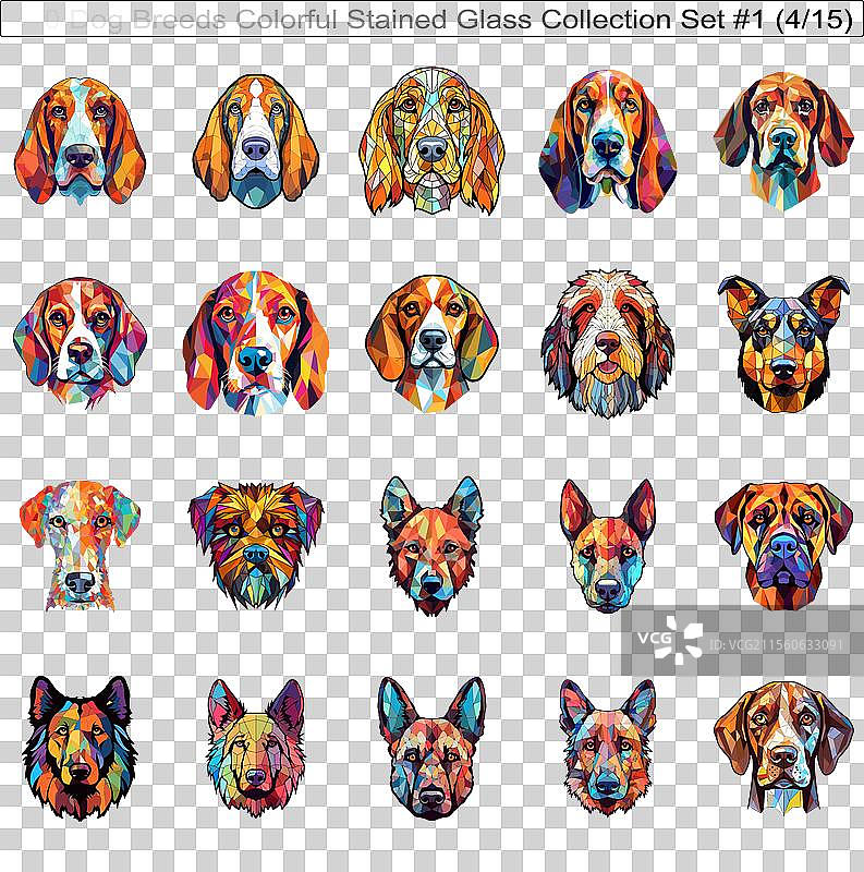 彩色犬种的彩绘玻璃可爱狗狗图片素材