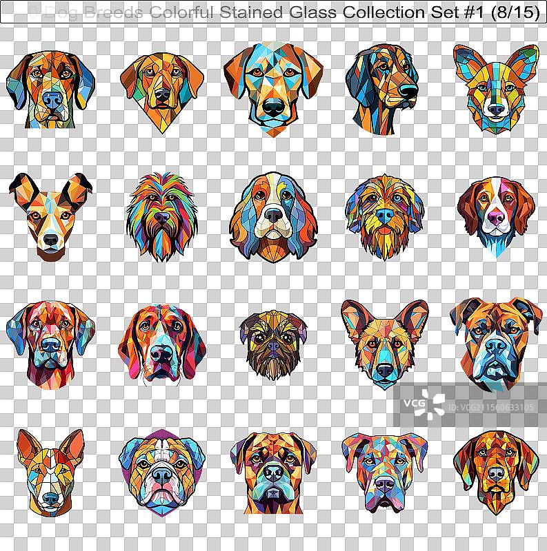 五彩斑斓的狗品种彩绘玻璃可爱狗狗图片素材