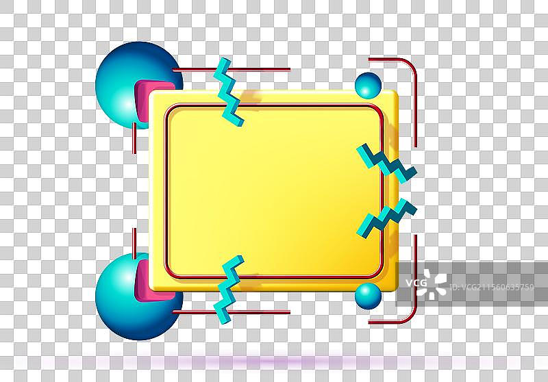 90年代风格的抽象框架，带有飞翔的3D物体图片素材
