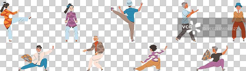 太极练习，男女在练习气功图片素材