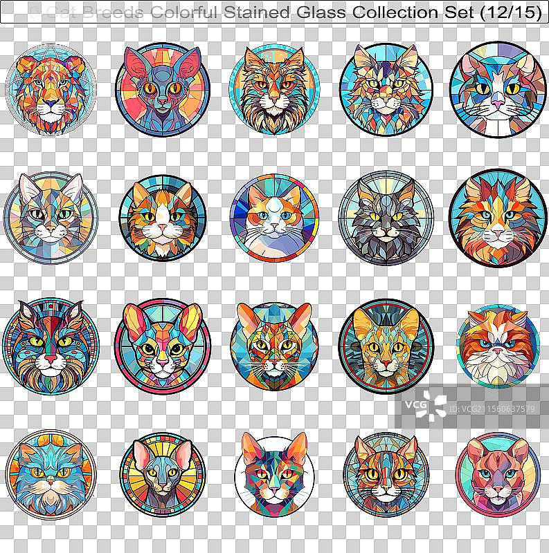 五彩斑斓的猫品种彩绘玻璃可爱猫咪图片素材