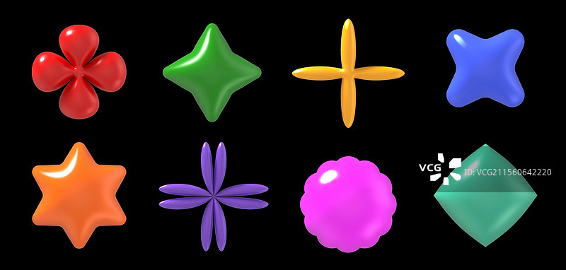 Y2K风格的3D塑料光泽几何原始形状图片素材