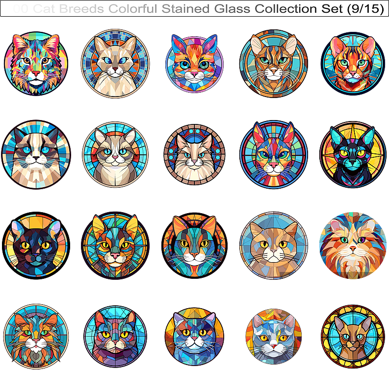五彩斑斓的猫品种彩绘玻璃可爱猫咪图片素材