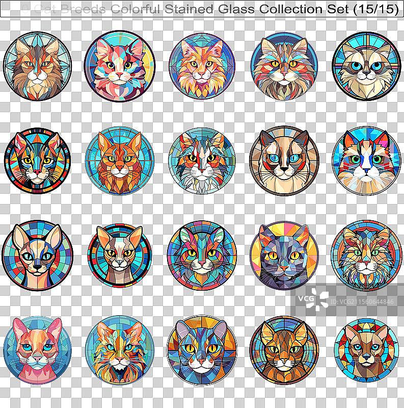 彩色猫种的彩绘玻璃可爱猫咪图片素材