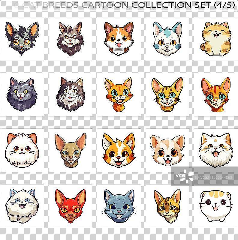 一组搞笑的猫咪品种可爱猫咪卡通图像图片素材