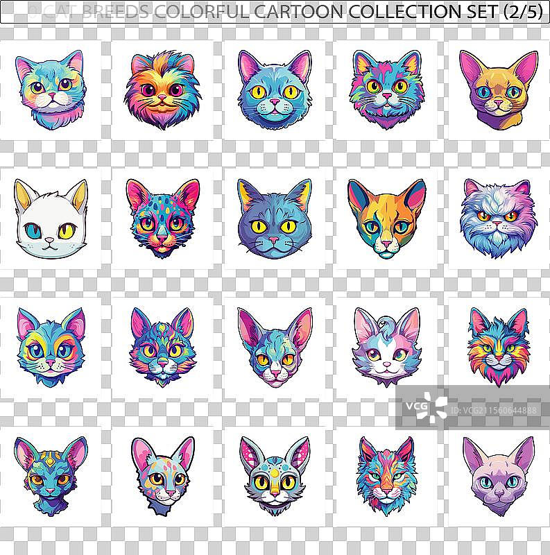 有趣的猫种可爱的彩色卡通猫图片素材