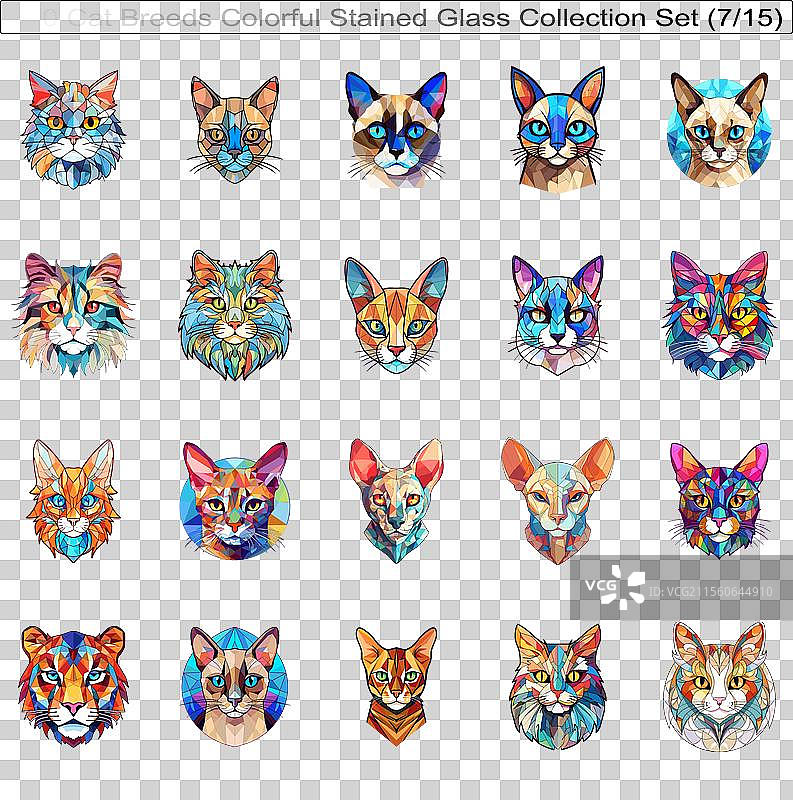 五彩斑斓的猫品种彩绘玻璃可爱猫咪图片素材
