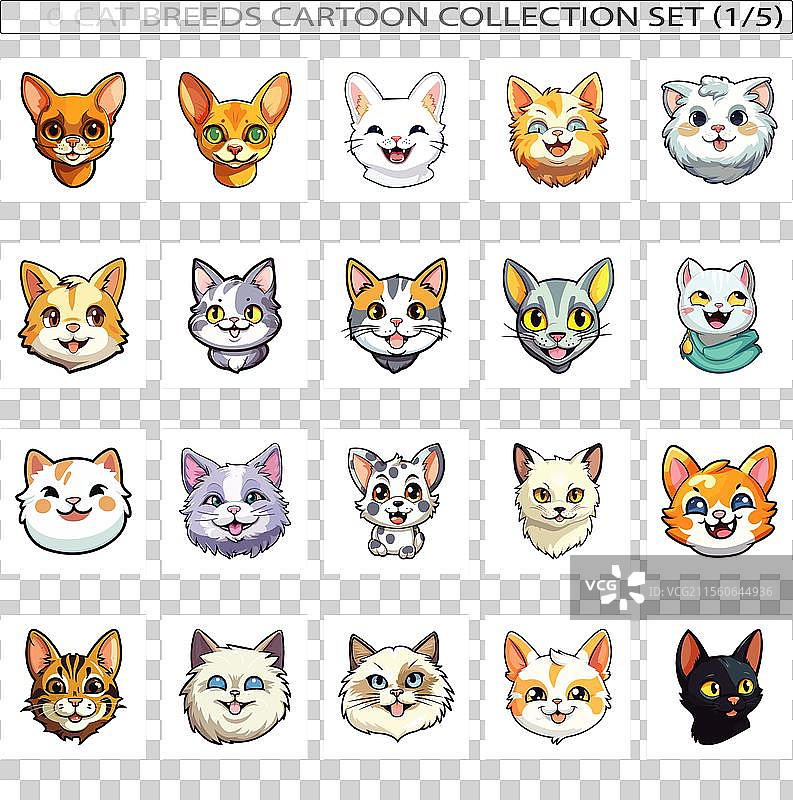 一组搞笑的猫咪品种可爱猫咪卡通图像图片素材