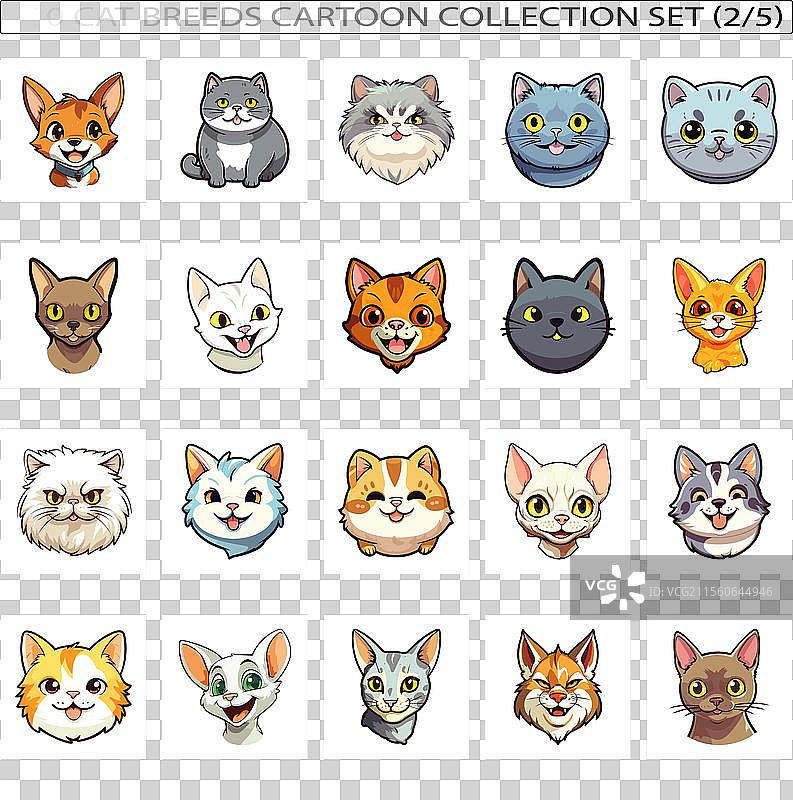 一组搞笑的猫咪品种可爱猫咪卡通图图片素材