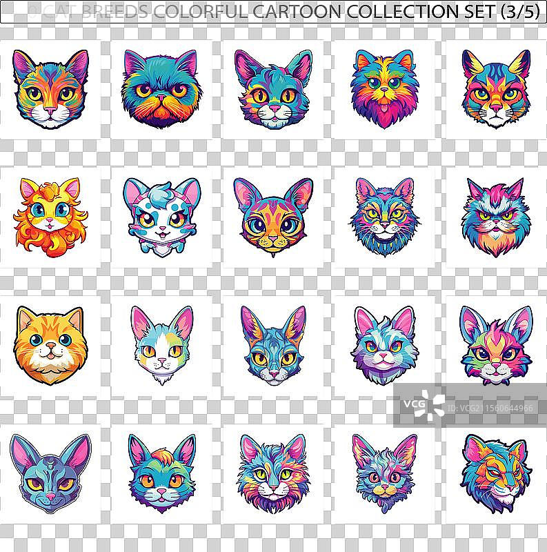 有趣的猫种可爱的彩色卡通猫图片素材