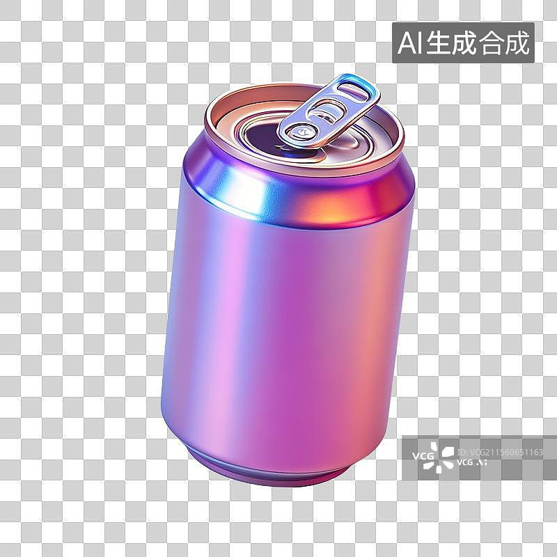 【AI数字艺术】3D渲染，炫彩激光镭射酸性金属质感，易拉罐，汽水，啤酒，夏天冷饮甜点免抠元素图片素材