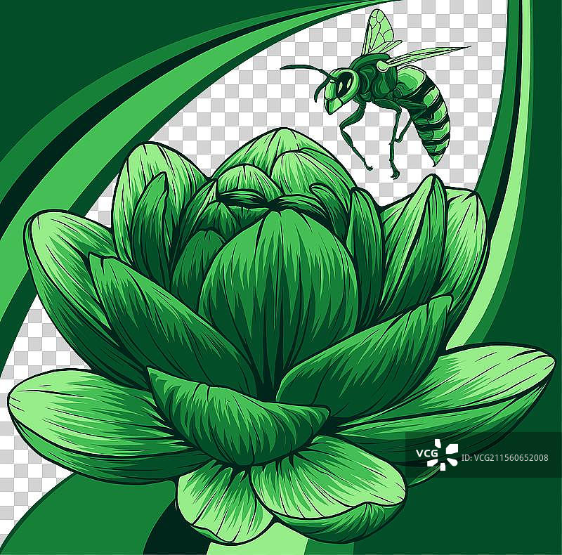 蜜蜂与花卉的雕刻图片素材