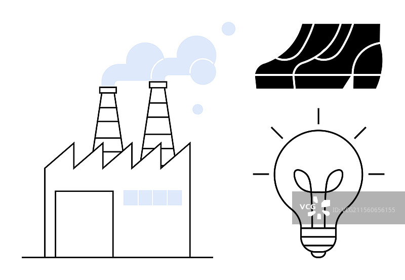 有烟囱的工厂、扶梯和灯泡图片素材