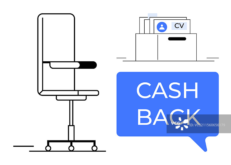 办公椅、简历文件夹和现金返还概念图片素材