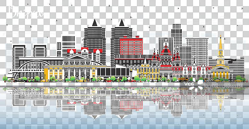 第聂伯市天际线与色彩斑斓的建筑和蓝天图片素材