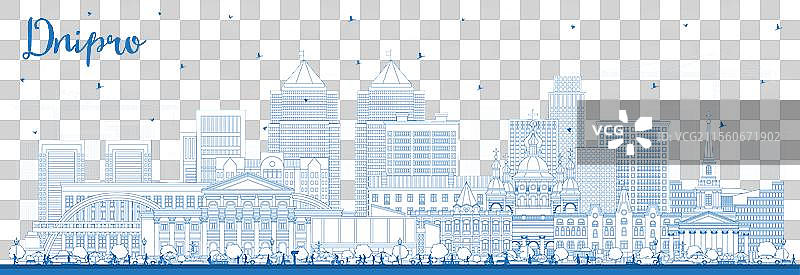 蓝色建筑的第聂伯市天际线轮廓图片素材