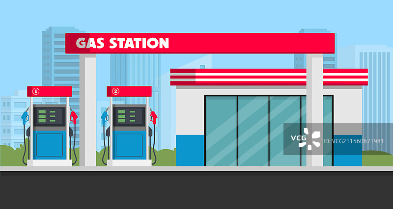 加油站配有油泵和市场图片素材