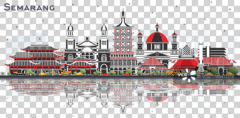 印度尼西亚塞马朗市的彩色天际线图片素材