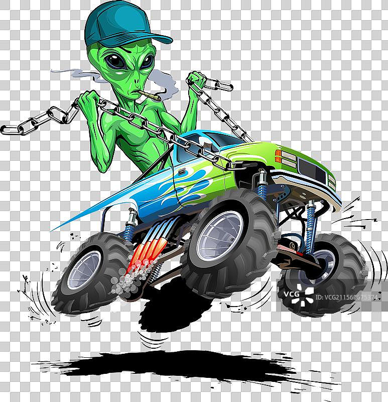 卡通外星人驾驶怪兽卡车图片素材