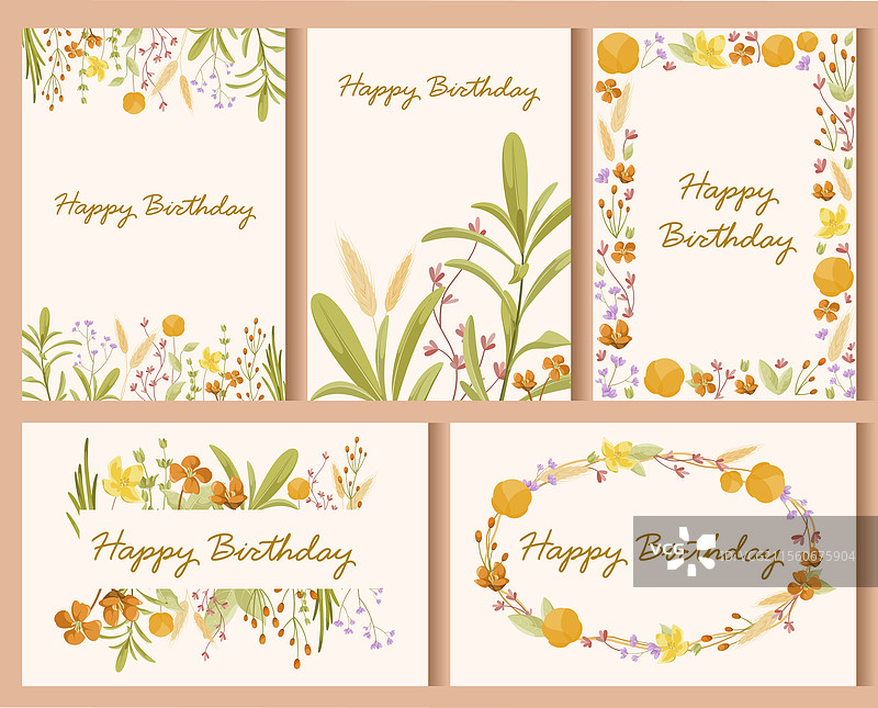 一套美丽的野花卡片图片素材