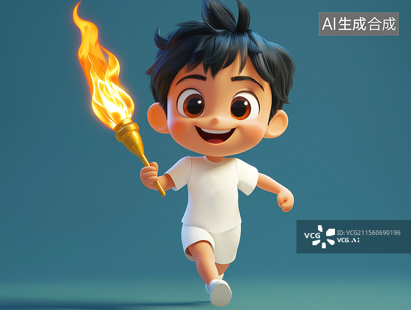 【AI数字艺术】手拿火炬的卡通运动员火炬手图片素材