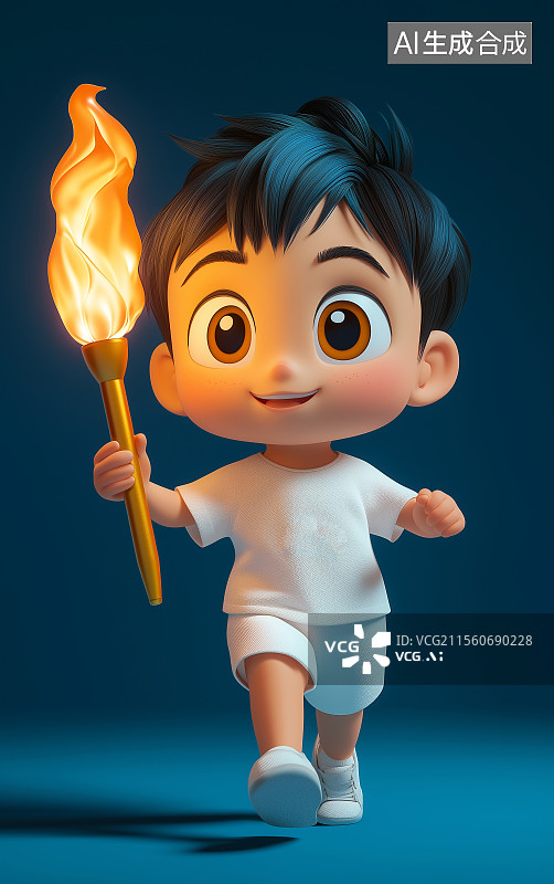 【AI数字艺术】手拿火炬的卡通运动员火炬手图片素材
