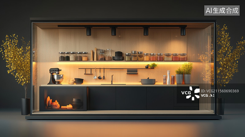 【AI数字艺术】现代厨房内部展示图片素材