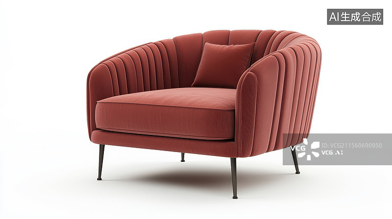 【AI数字艺术】现代红色绒面单人沙发椅图片素材