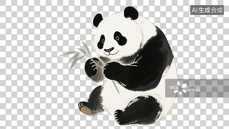 【AI数字艺术】治愈系风格-熊猫吃竹子图片素材