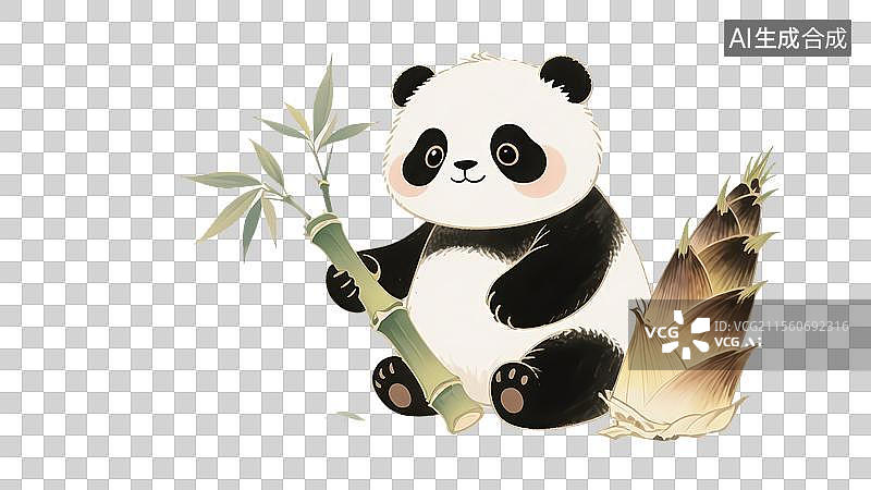 【AI数字艺术】治愈系风格-熊猫吃竹子图片素材