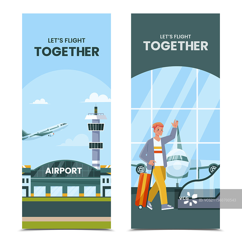 手绘平面机场垂直横幅模板图片素材