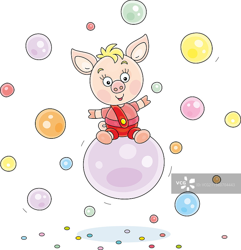 搞笑的小猪仔在气泡上飞翔图片素材