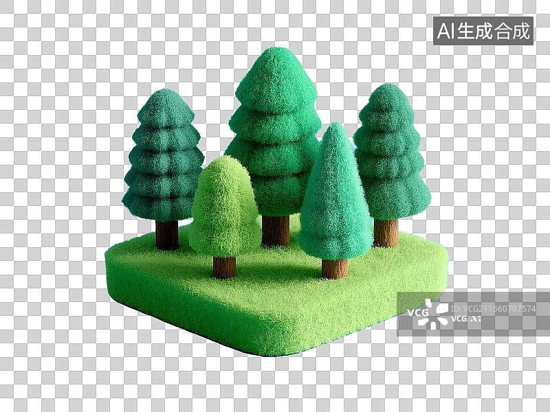【AI数字艺术】3D卡通毛毡森林图标图片素材