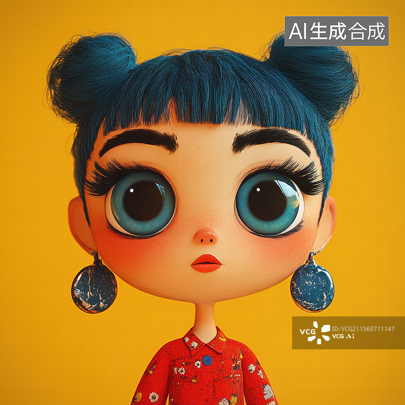 【AI数字艺术】卡通女孩橙色背景插画图片素材