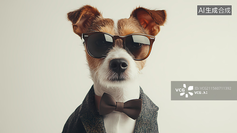 【AI数字艺术】穿着西装戴墨镜的狗狗图片素材