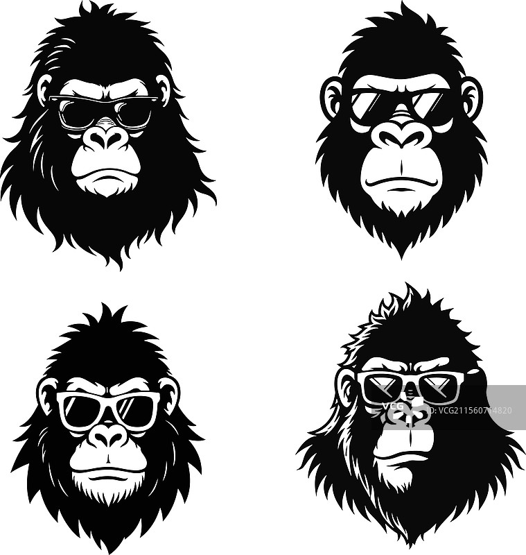 酷炫的戴着太阳镜的猩猩头部图片素材