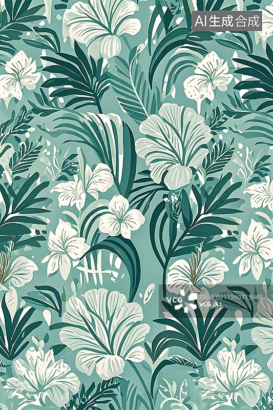 【AI数字艺术】热带雨林动物植物主题印花图案背景插画图片素材