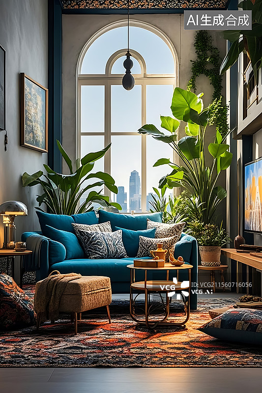 【AI数字艺术】北欧波西米亚风格家居室内设计图图片素材