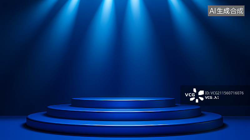 【AI数字艺术】蓝色舞台讲台与聚光灯图片素材