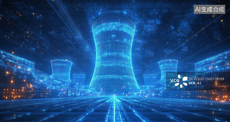 【AI数字艺术】科技感核电站数字场景图片素材