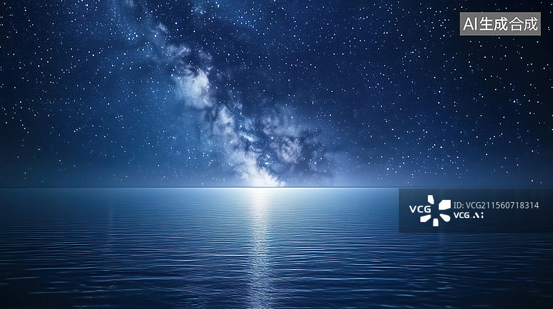 【AI数字艺术】星空下的宁静大海图片素材