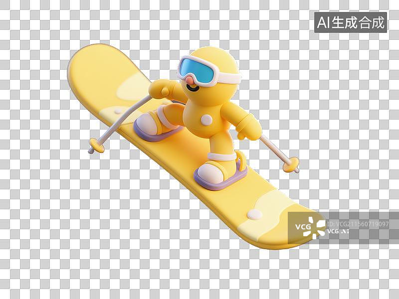 【AI数字艺术】3D粘土风格免抠插画元素健身运动器材全民动感冬季运动运动滑雪板积极生活方式图片素材