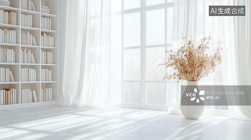 【AI数字艺术】极简白色家居空间图片素材