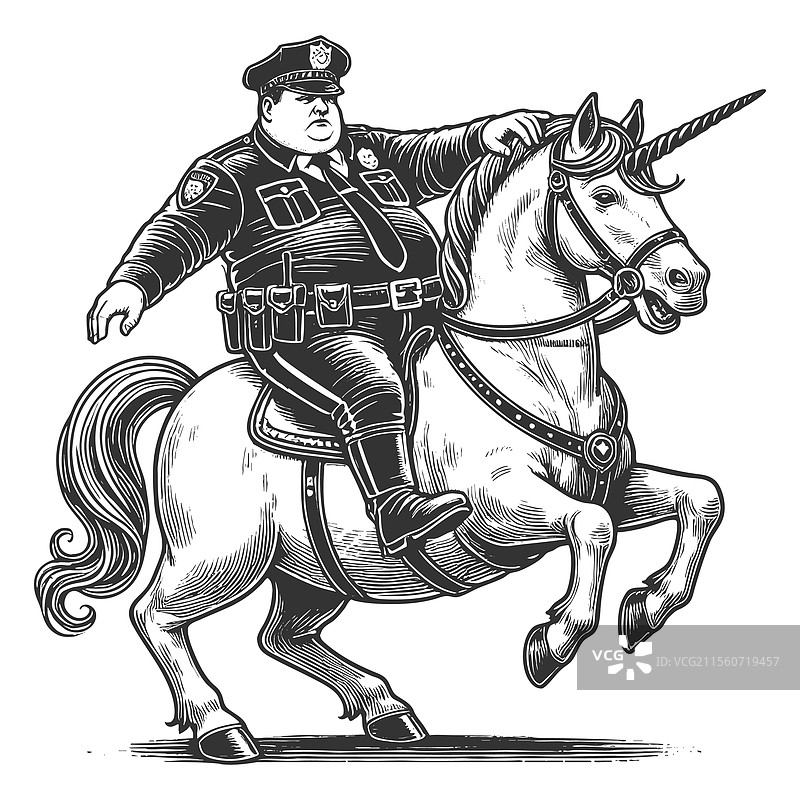 骑在威武独角兽上的警察图片素材