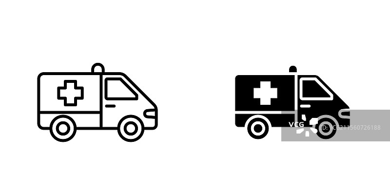 救护车图标集，包含填充和线条样式图片素材
